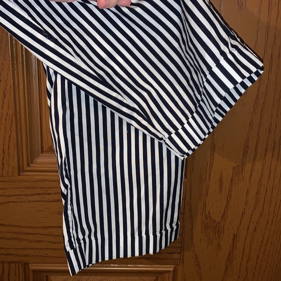 Zara Basic Navy & White Vertical Stripe High-Rise Paperbag Style Belted Pants - Picture 12 of 16